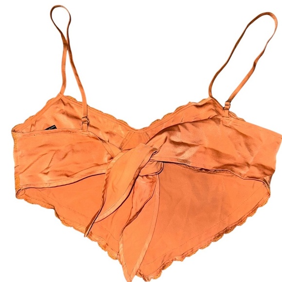 Forever 21 Satin Orange Handkerchief Crop Top | Lace Trim | Size M - Picture 3 of 9